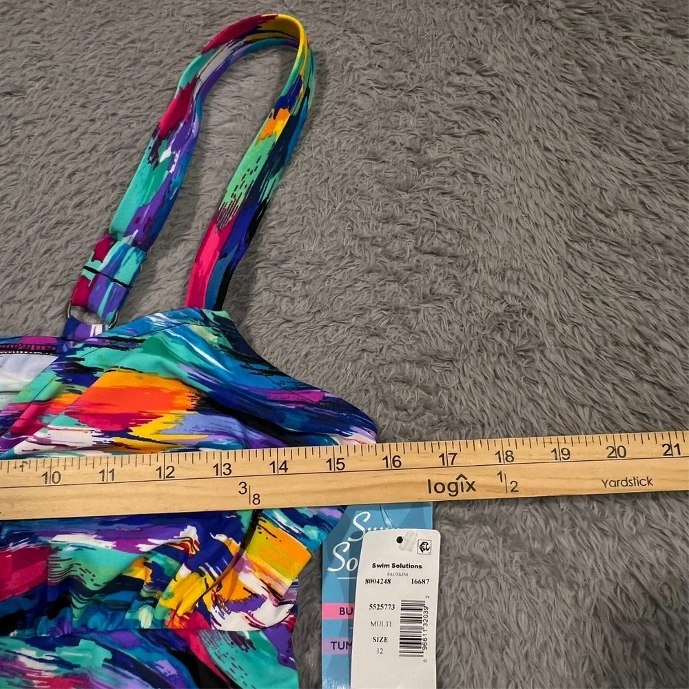 Swim Solutions One‎ Piece Swimsuit Geometric Abstract Adjustable Women's 12 NWT - Picture 2 of 9